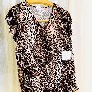 Perseption Concept Animal Print Long Sleeve Blouse
